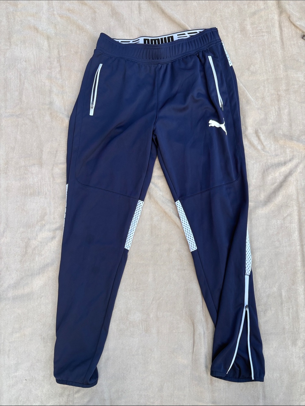 Puma Dry Cell Navy and White Kids' Athletic Joggers - L
